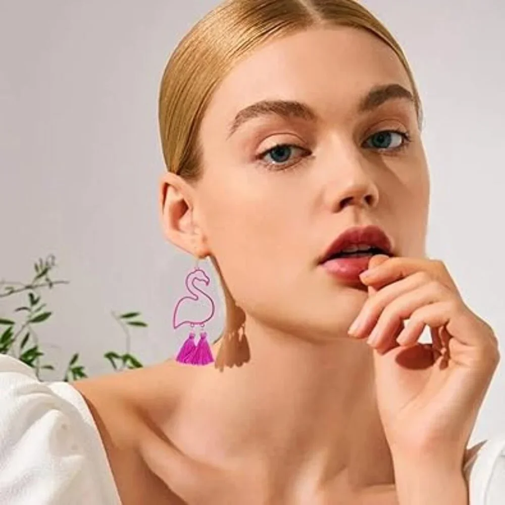 Pink Flamingo Dangle Feet Earrings Boho‎ Drop Style
